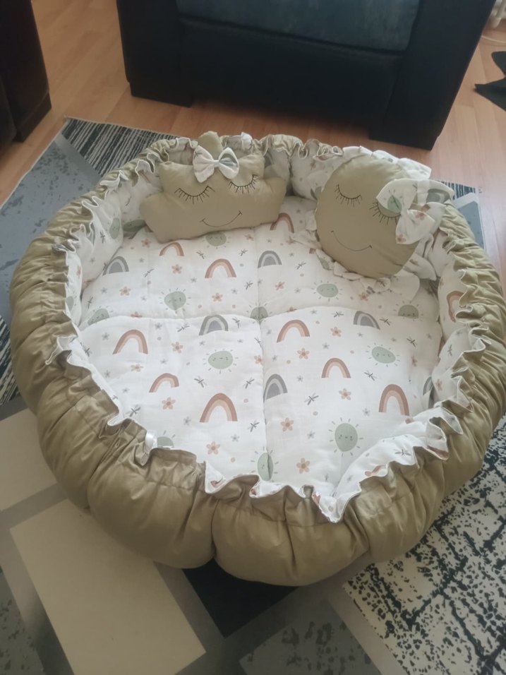 Pastel Kahverengi Bebek Oyun Yatağı ve Yastıkları - Görsel 2