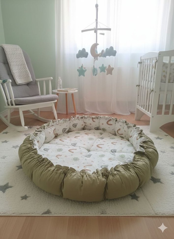 Pastel Kahverengi Bebek Oyun Yatağı ve Yastıkları - Görsel 5