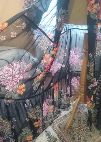 Çiçek Desenli Uzun Bohem Kimono - Görsel 4