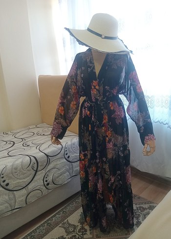 Çiçek Desenli Uzun Bohem Kimono - Görsel 6