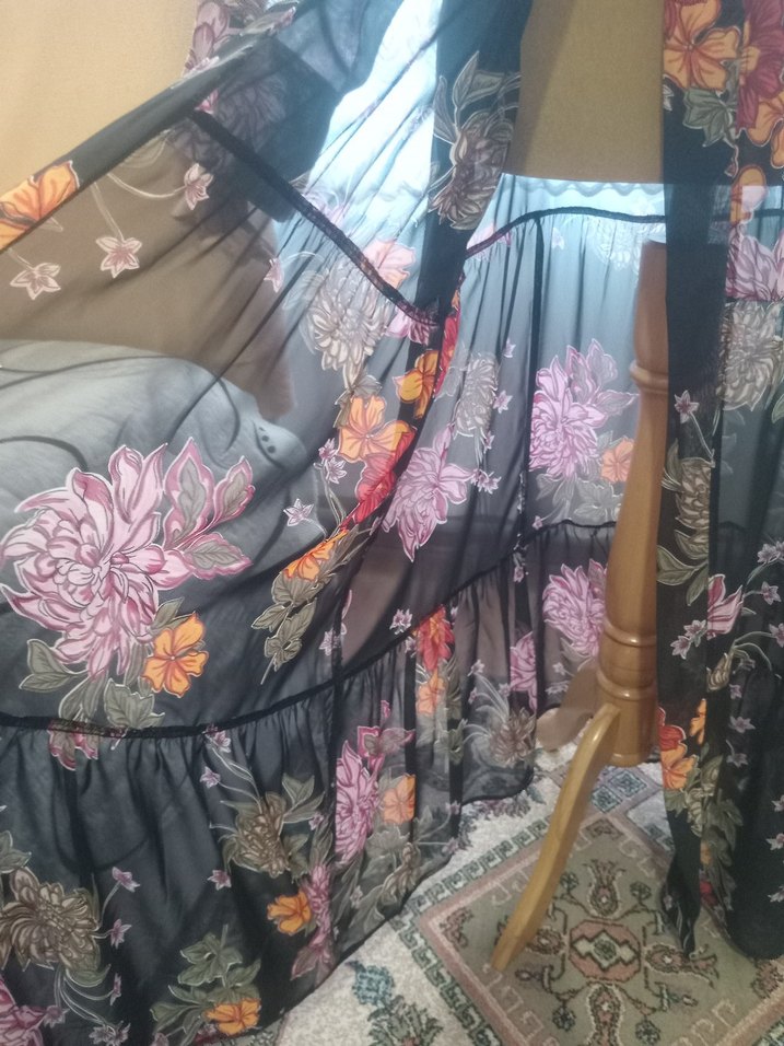 Çiçek Desenli Uzun Bohem Kimono - Görsel 4