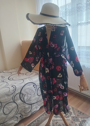 Çiçek Desenli Uzun Bohem kimono - Görsel 2