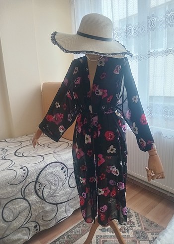 Çiçek Desenli Uzun Bohem kimono - Görsel 4