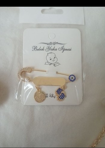 Zincir Detaylı Taş İşlemeli Emzik ve Bebek Broş - Görsel 2