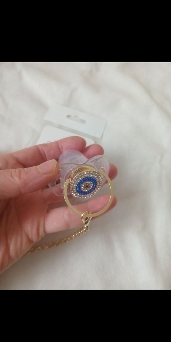 Zincir Detaylı Taş İşlemeli Emzik ve Bebek Broş - Görsel 5