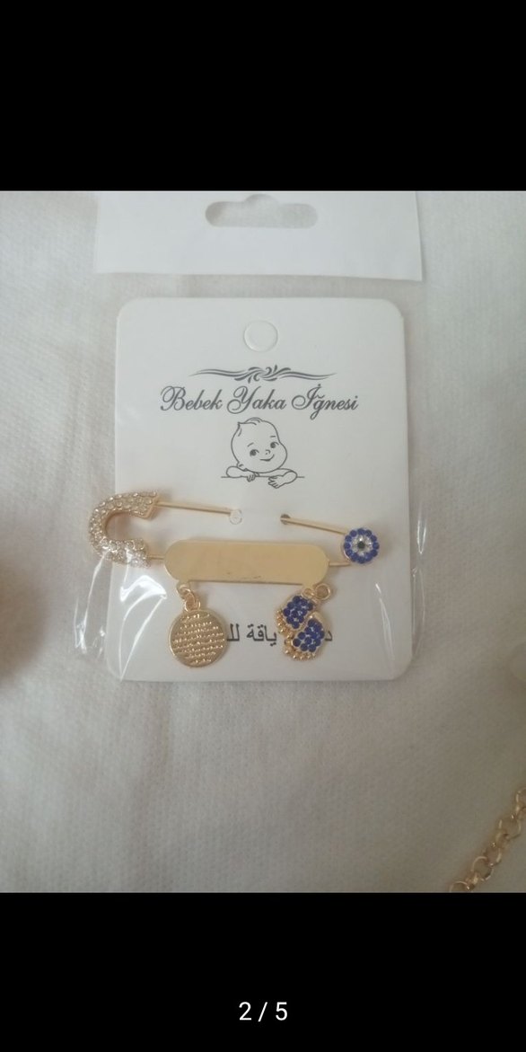 Zincir Detaylı Taş İşlemeli Emzik ve Bebek Broş - Görsel 2
