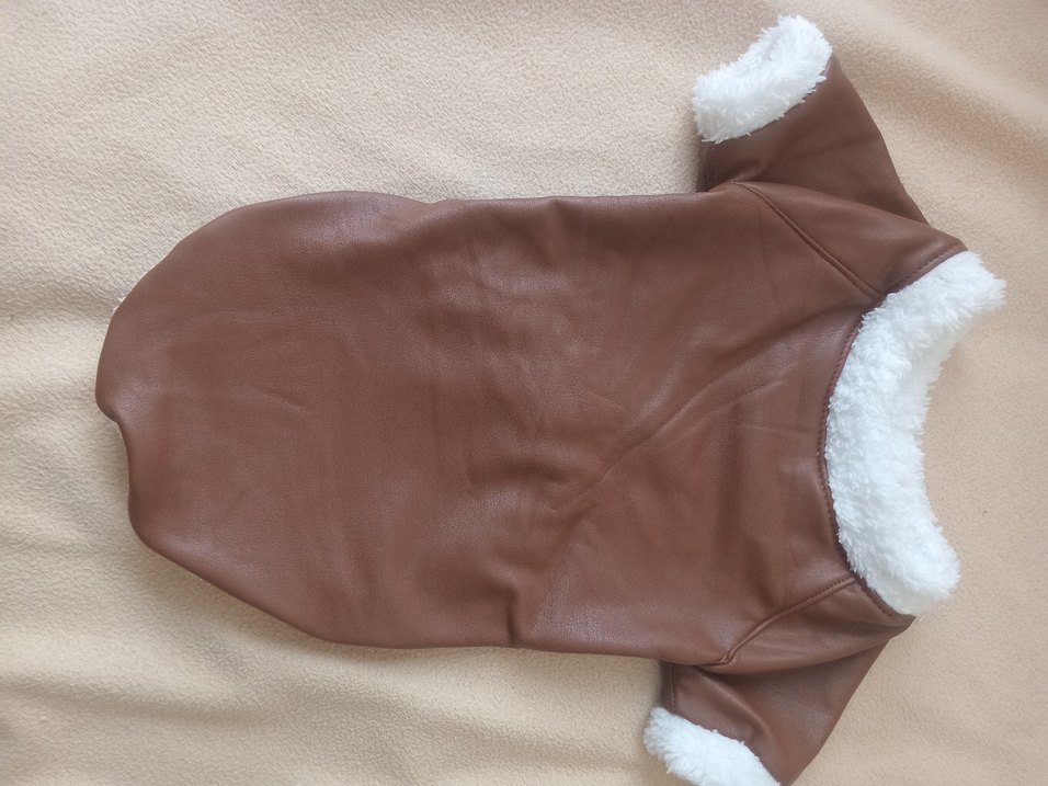 Kahverengi Kürklü Suni Deri Sokak Tarzı Köpek Kıyafeti - Görsel 4