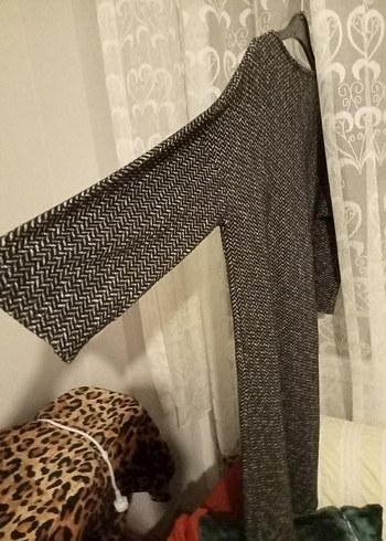 Gri Uzun Kollu kalın penye Midi Elbise - Görsel 6