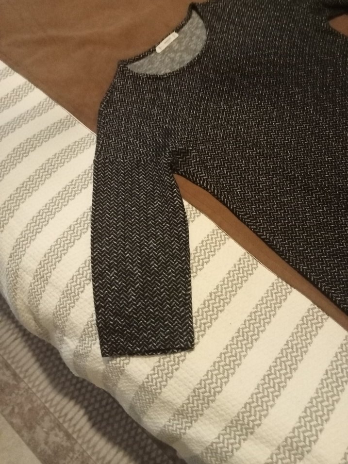 Gri Uzun Kollu kalın penye Midi Elbise - Görsel 3