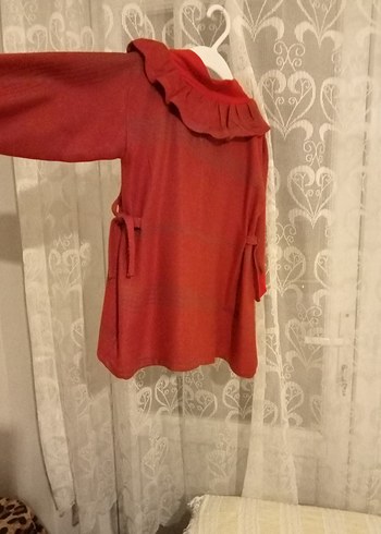 Kız Çocuk Keten Kırmızı Fırfırlı elbise kendi dikimim - Görsel 4