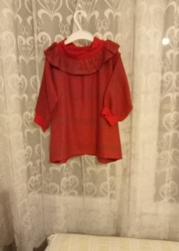 Kız Çocuk Keten Kırmızı Fırfırlı elbise kendi dikimim - Görsel 3