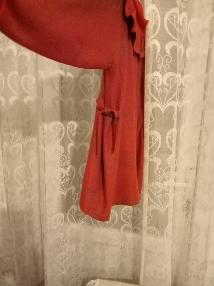 Kız Çocuk Keten Kırmızı Fırfırlı elbise kendi dikimim - Görsel 5