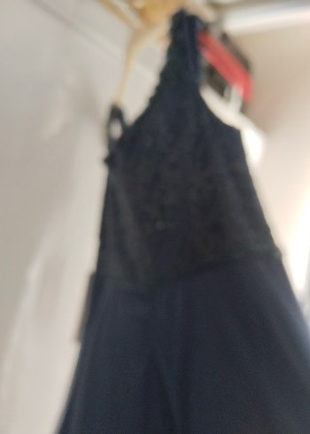 Dantel İşlemeli V Yaka Uzun Kadın Abiye Elbise - Görsel 3