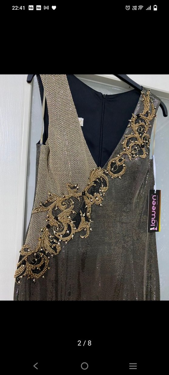 Drapeli Altın Renk Uzun Abiye Elbise - Görsel 2