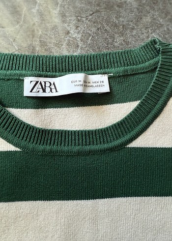 m Beden Zara viral Yeşil Çizgili Triko Uzun Kollu crop Kadın Kazak