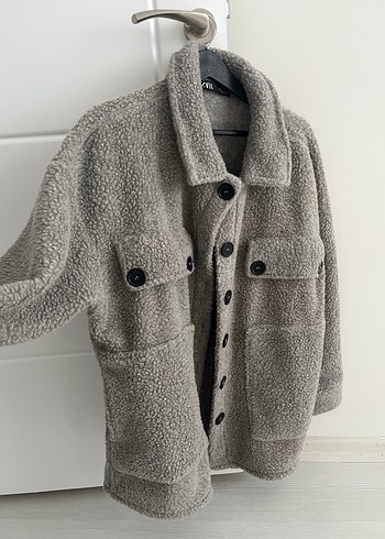 Düğmeli Gri Kadın Kaban - Görsel 3