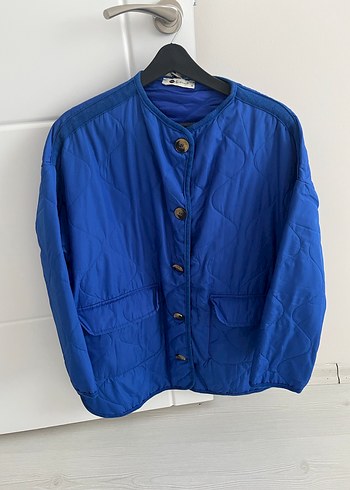 Düğmeli Mavi Kadın Ceket - Görsel 2