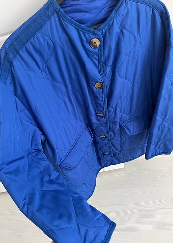 Düğmeli Mavi Kadın Ceket - Görsel 4