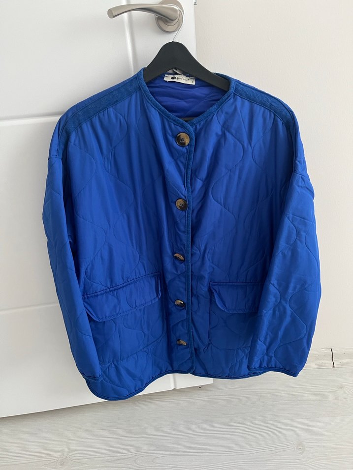 Düğmeli Mavi Kadın Ceket - Görsel 2