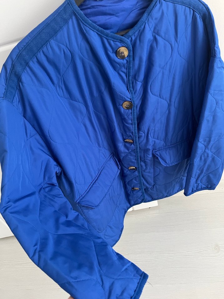 Düğmeli Mavi Kadın Ceket - Görsel 4