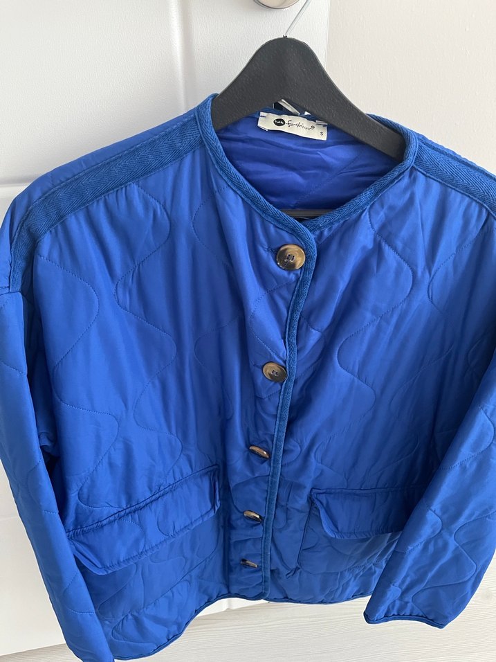 Düğmeli Mavi Kadın Ceket - Görsel 5