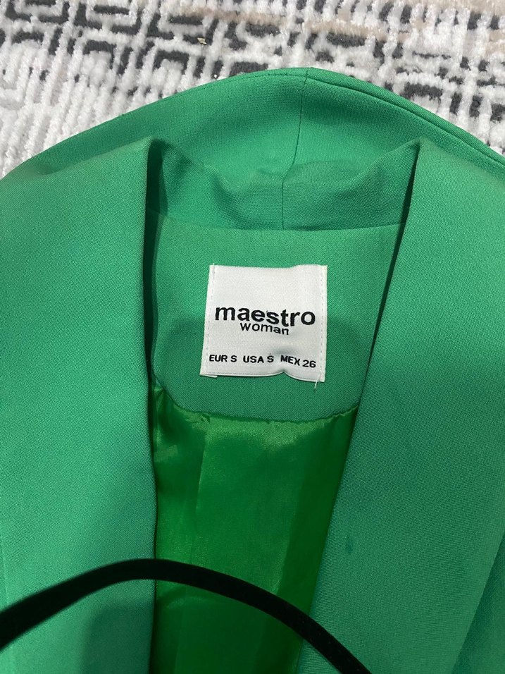 Uzun Kesim Yeşil Kadın Blazer Ceket - Görsel 2