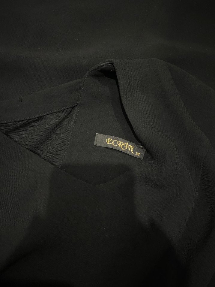 Siyah Midi V Yaka Kolsuz Kadın Elbise - Görsel 3