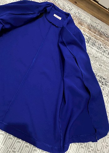 Düğmeli Mavi Kadın Uzun Ceket - Görsel 4