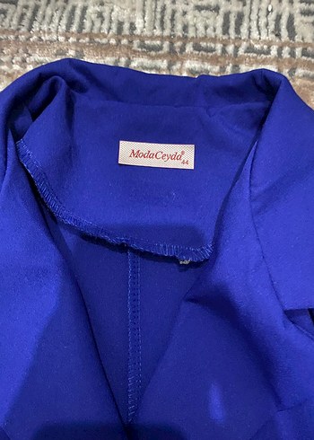 Düğmeli Mavi Kadın Uzun Ceket - Görsel 2