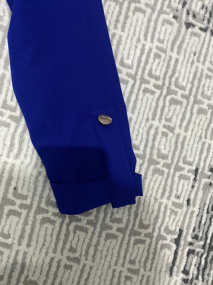 Düğmeli Mavi Kadın Uzun Ceket - Görsel 3