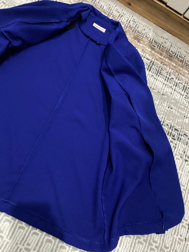 Düğmeli Mavi Kadın Uzun Ceket - Görsel 4