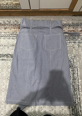 Çizgili Mavi Kadın Uzun Etek - Görsel 3