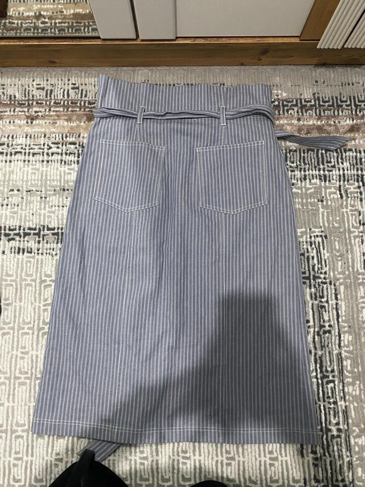 Çizgili Mavi Kadın Uzun Etek - Görsel 3