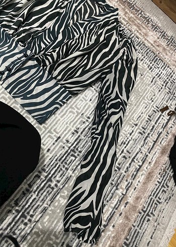 Uzun Kollu Zebra Desenli Kadın Bluz - Görsel 2