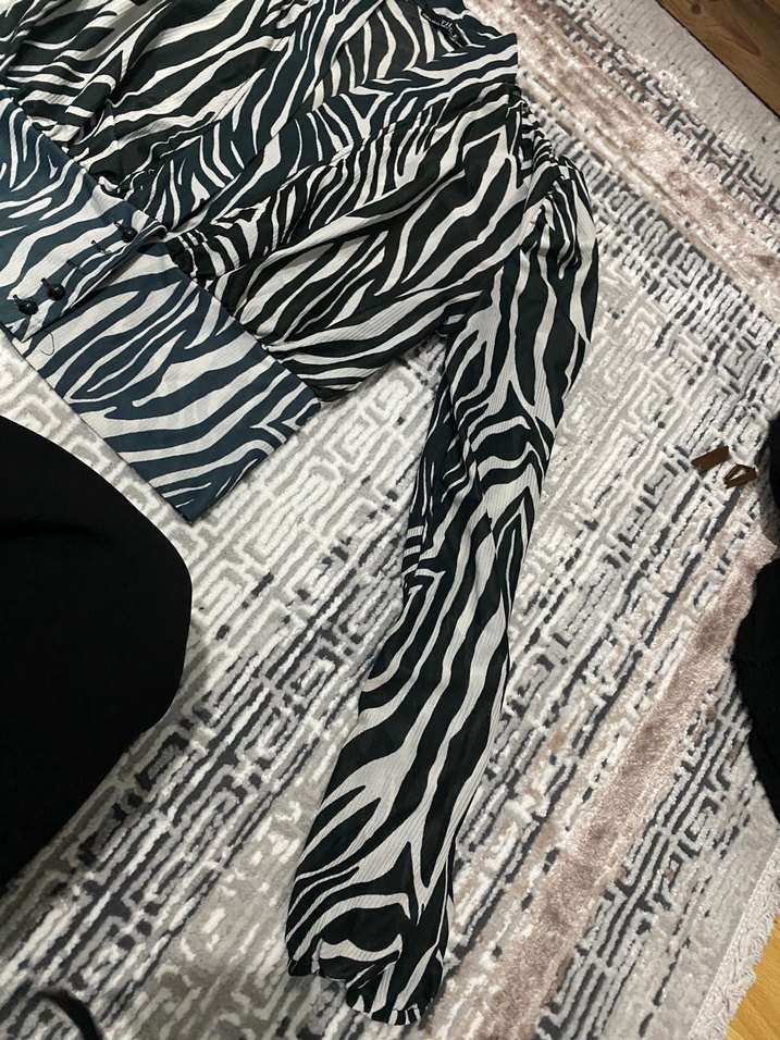 Uzun Kollu Zebra Desenli Kadın Bluz - Görsel 2