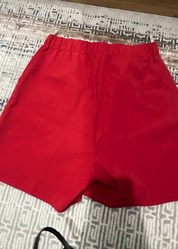 Kadın Kırmızı Yüksek Bel Mini Şort - Görsel 2