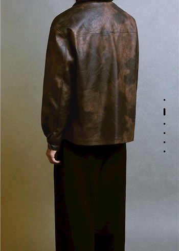 BERSHKA Düğmeli Kahverengi Suni Deri  Ceket - Görsel 2