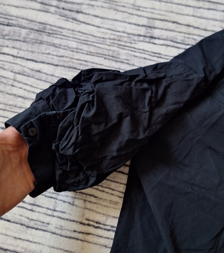 Düğmeli Siyah Keten Midi Gömlek - Görsel 2