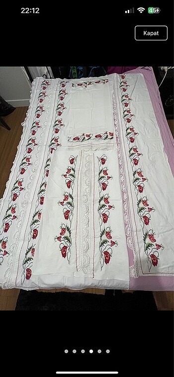 Beden beyaz Renk Kaneviçe işlemeli dantelli yatak odası karyola takımı