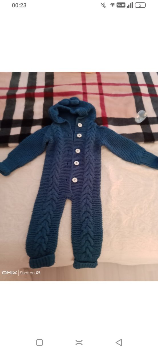 Mavi  Bebek Örgü Tulum 6 12 ay arası - Görsel 4