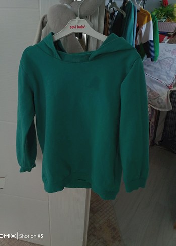 çocuk Turkuaz Kapüşonlu Sweatshirt - Görsel 4