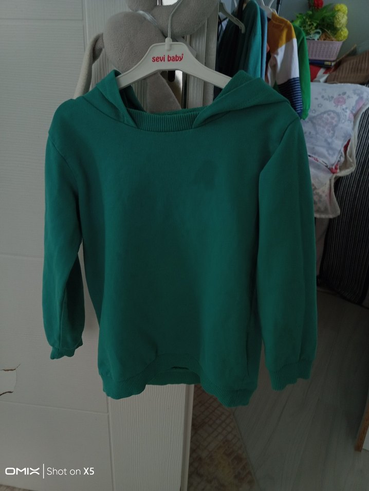 çocuk Turkuaz Kapüşonlu Sweatshirt - Görsel 3