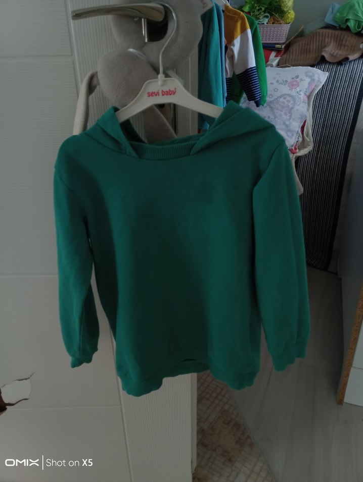 çocuk Turkuaz Kapüşonlu Sweatshirt - Görsel 2