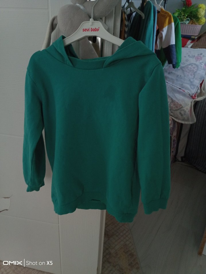 çocuk Turkuaz Kapüşonlu Sweatshirt - Görsel 4