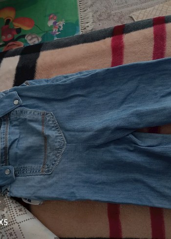 Kızlar ve erkekler için Mavi Denim Bol Kesim Salopet - Görsel 3