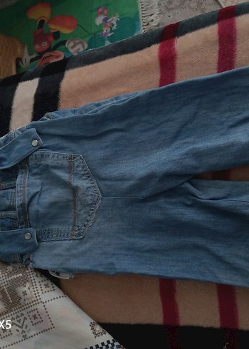 Kızlar ve erkekler için Mavi Denim Bol Kesim Salopet - Görsel 4