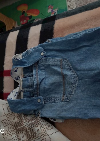 Kızlar ve erkekler için Mavi Denim Bol Kesim Salopet - Görsel 2