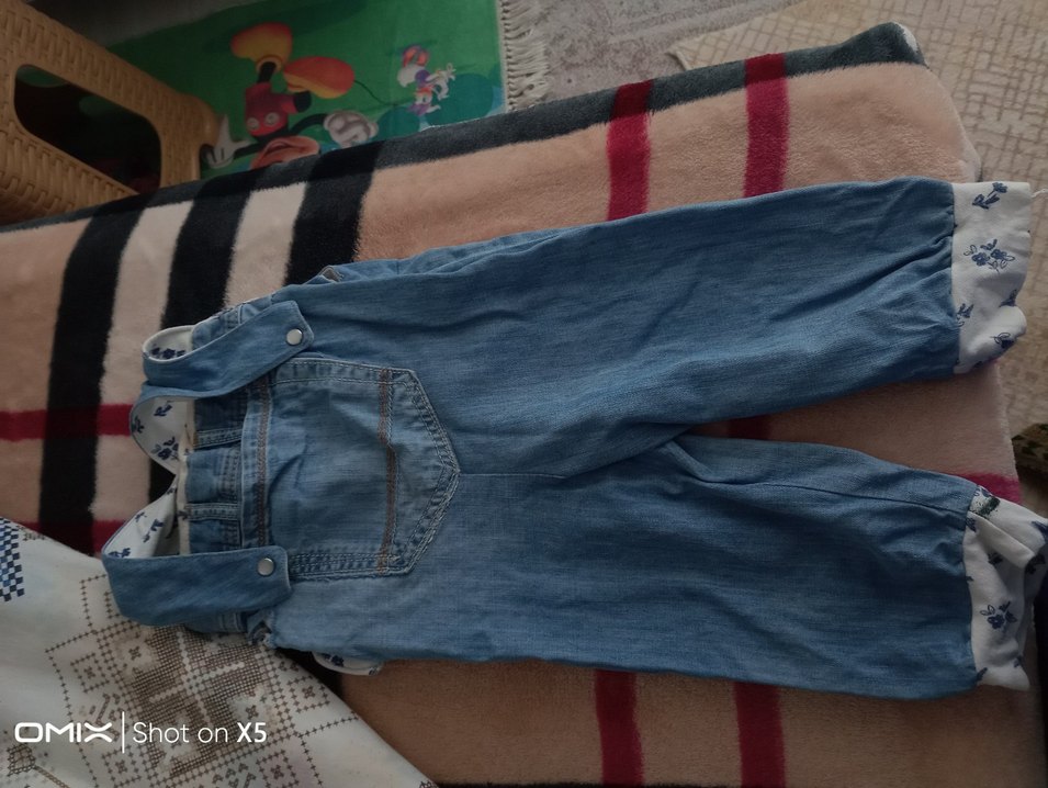 Kızlar ve erkekler için Mavi Denim Bol Kesim Salopet - Görsel 3