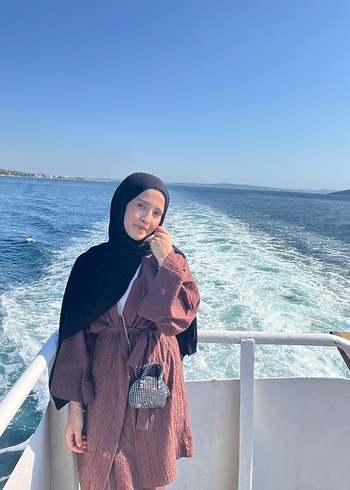 38 Beden Kahverengi Dökümlü Kadın kimono takımı