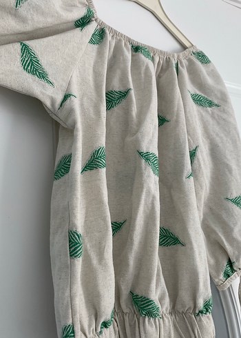 Zara Drapeli Baskılı Bej Keten Bluz